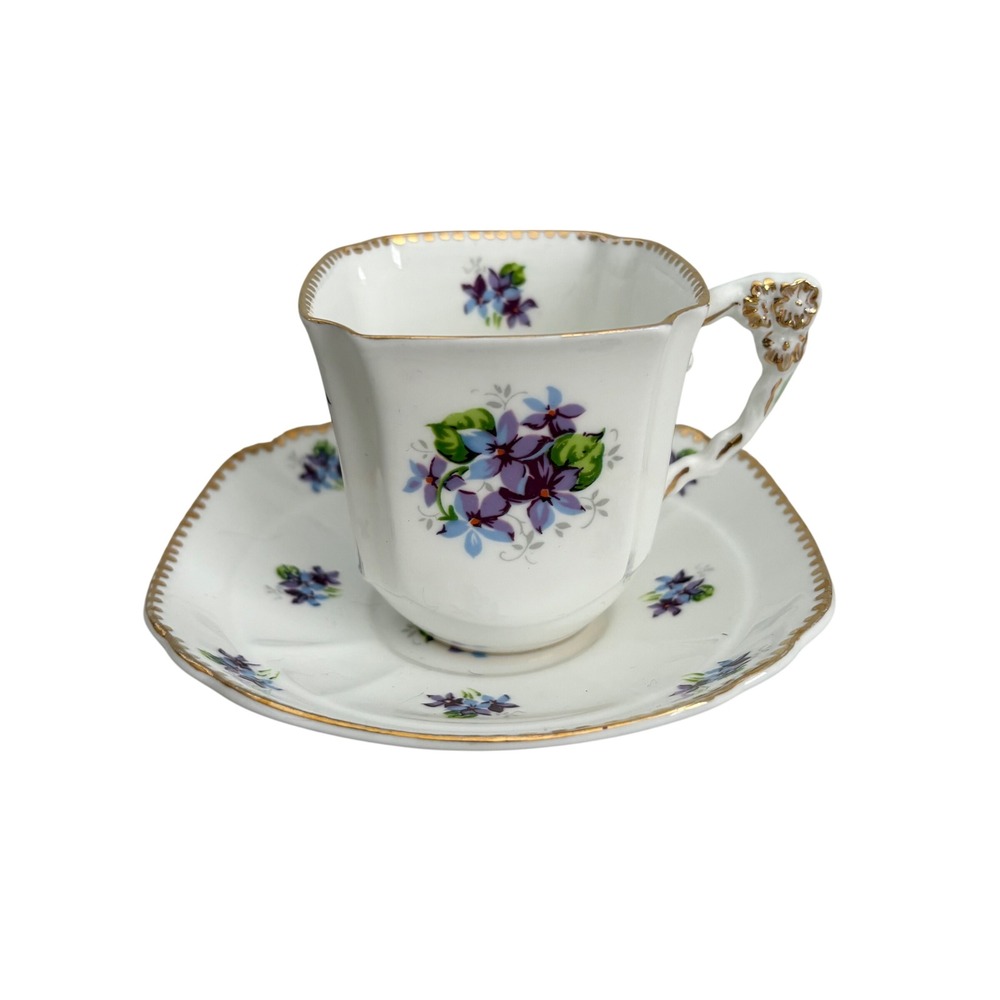 Royal Stafford Sweet Violets Bone China Teacup and Saucer Set Made in England